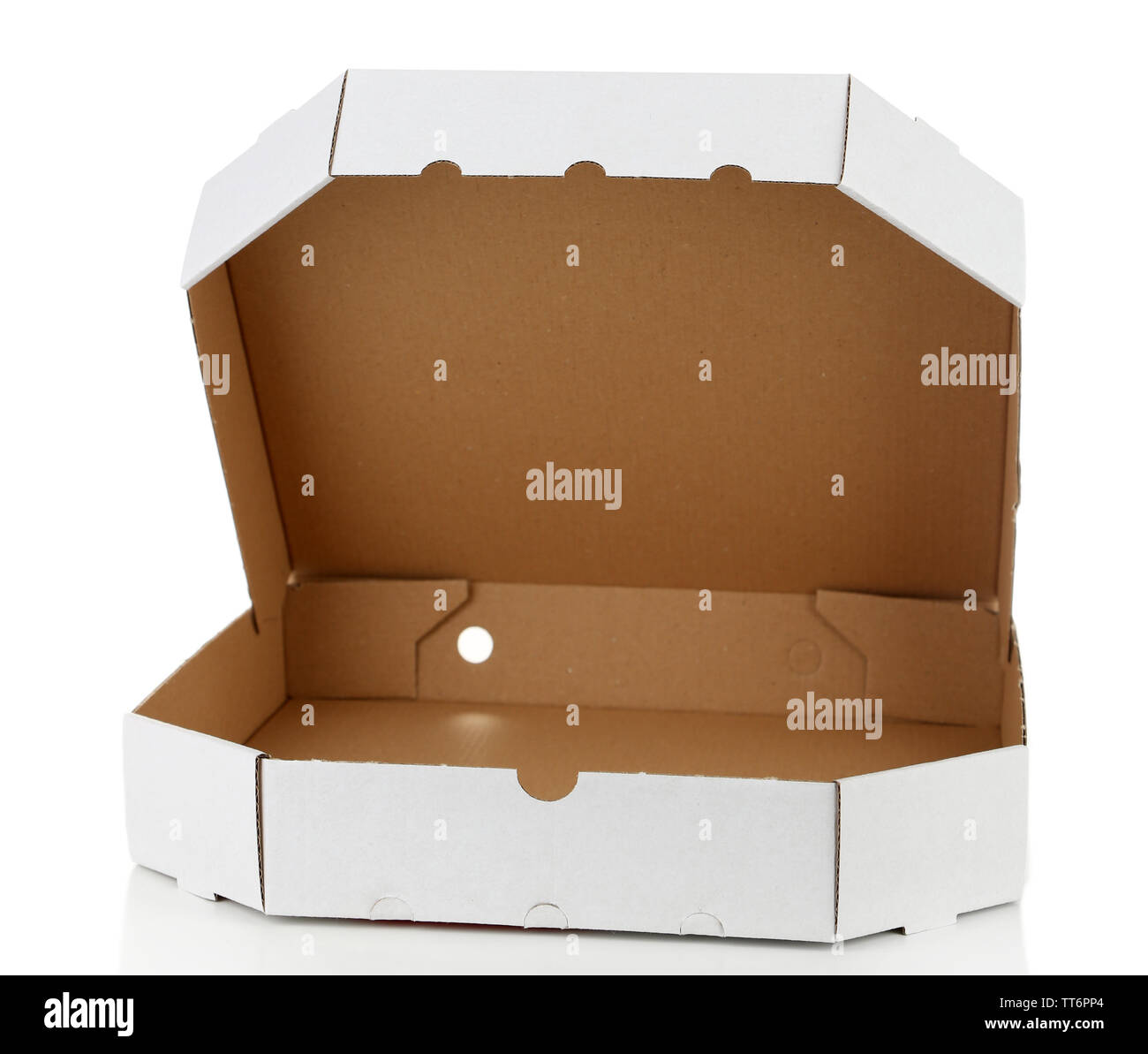 Empty cardboard pizza box, isolated on white Stock Photo Alamy
