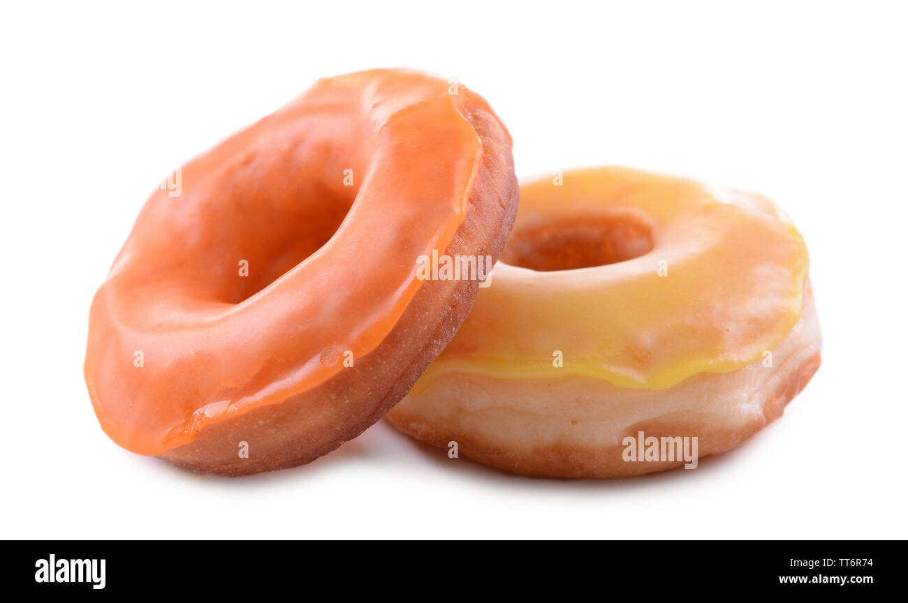 Delicious donuts with glaze isolated on white Stock Photo - Alamy