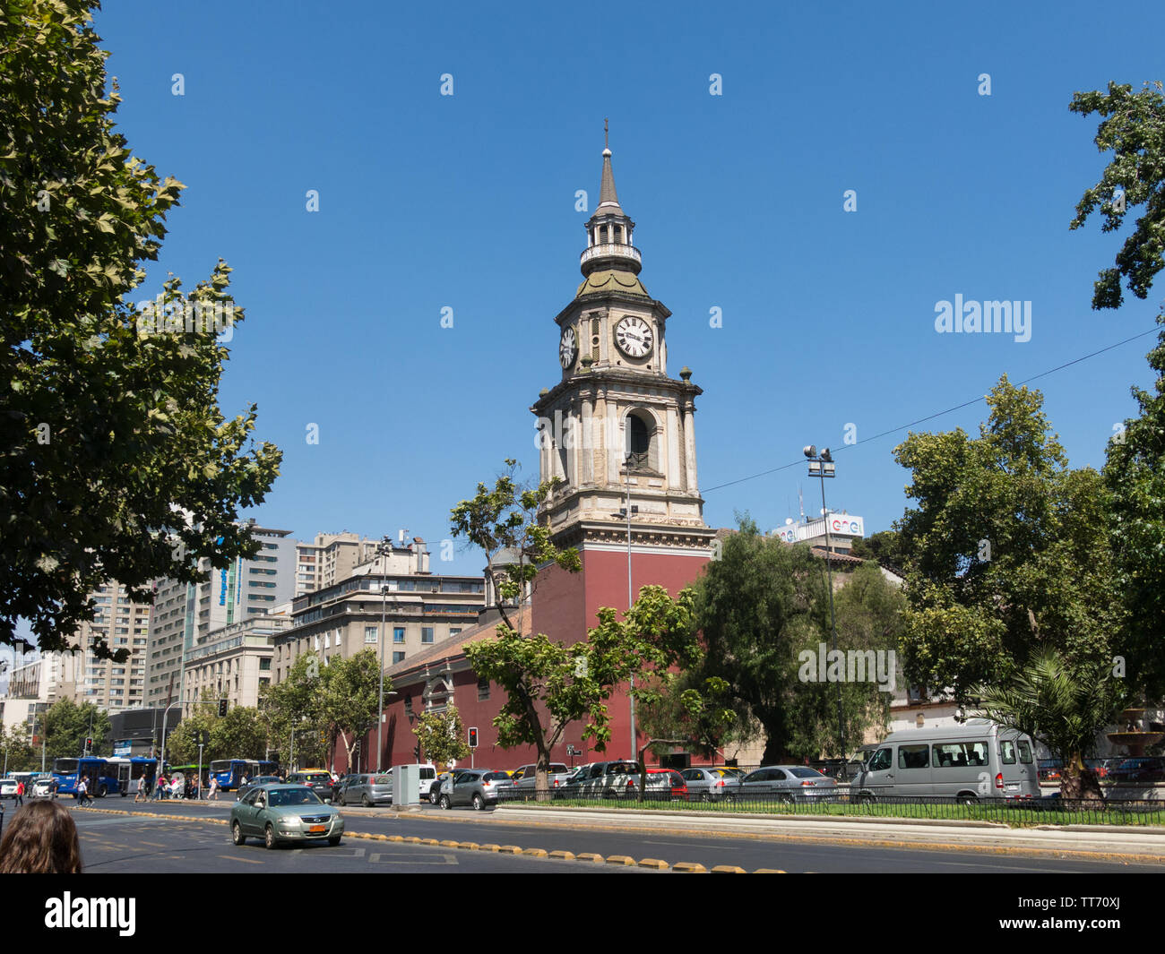 SANTIAGO DE CHILE, CHILE - JANUARY 26, 2018: The church of San Francisco, Catholic temple and old convent, in the Alameda, the main avenue of Santiago Stock Photo