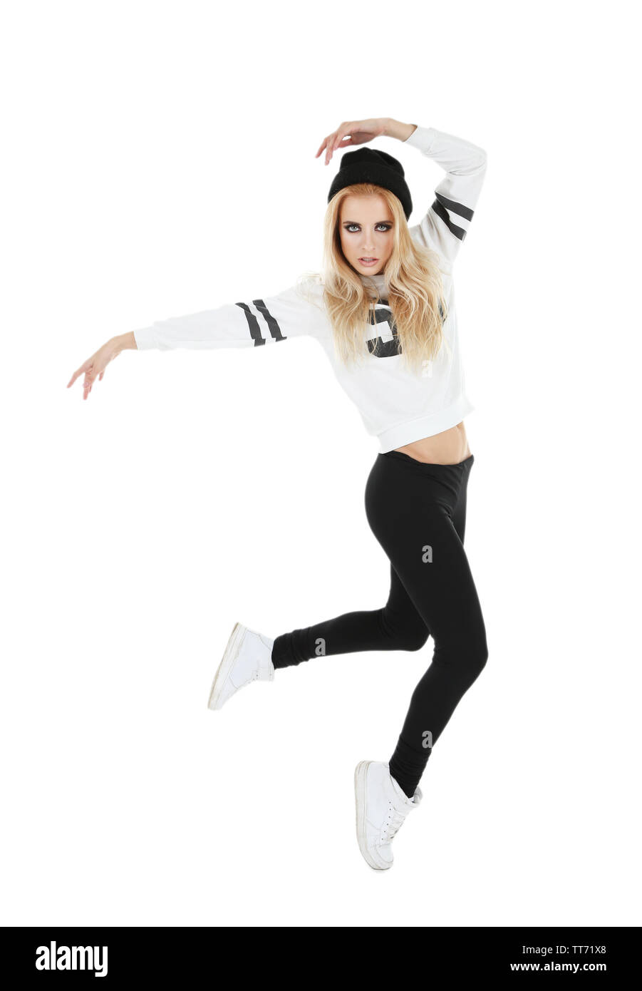 Hip hop dancer dancing isolated on white Stock Photo - Alamy