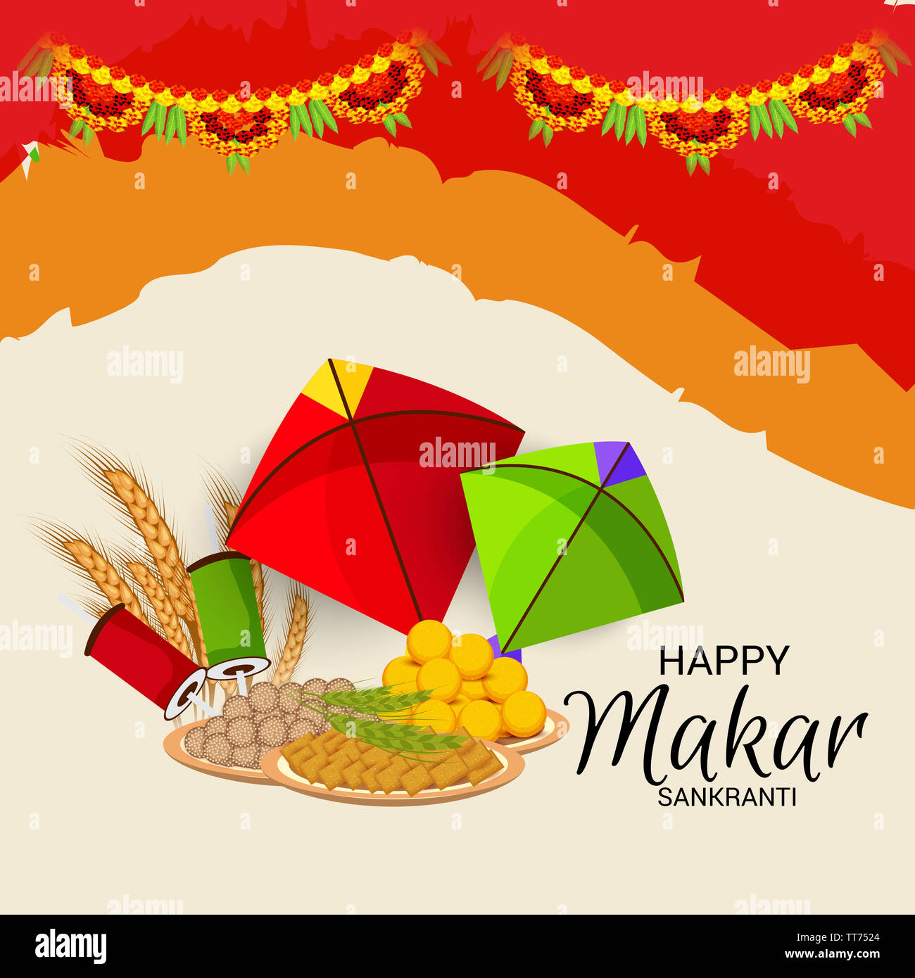 illustration of a background for Happy Makar Sankranti Stock Photo - Alamy