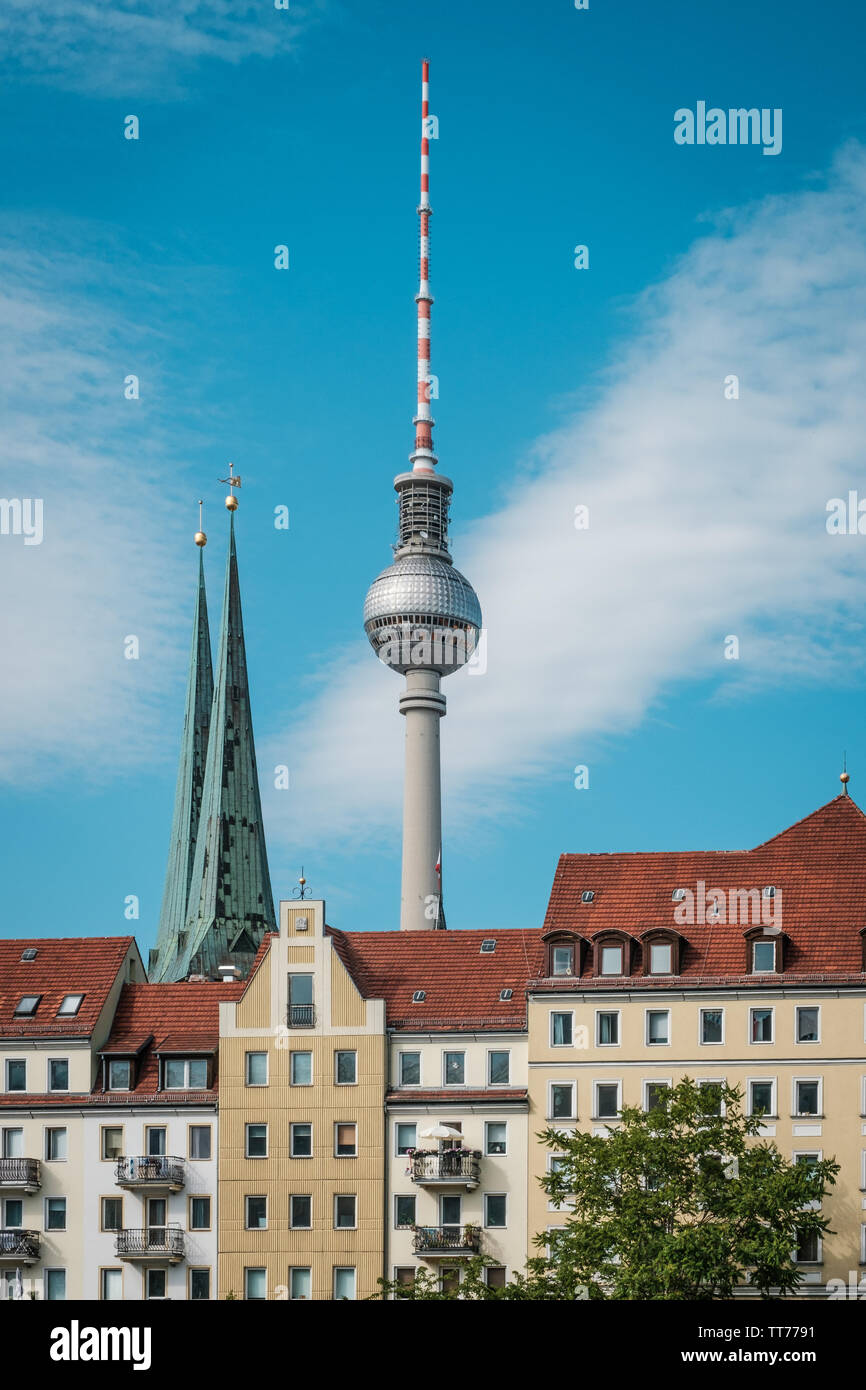 tv tower / Fernsehturm, most famous landmark in Berlin, Germany Stock Photo