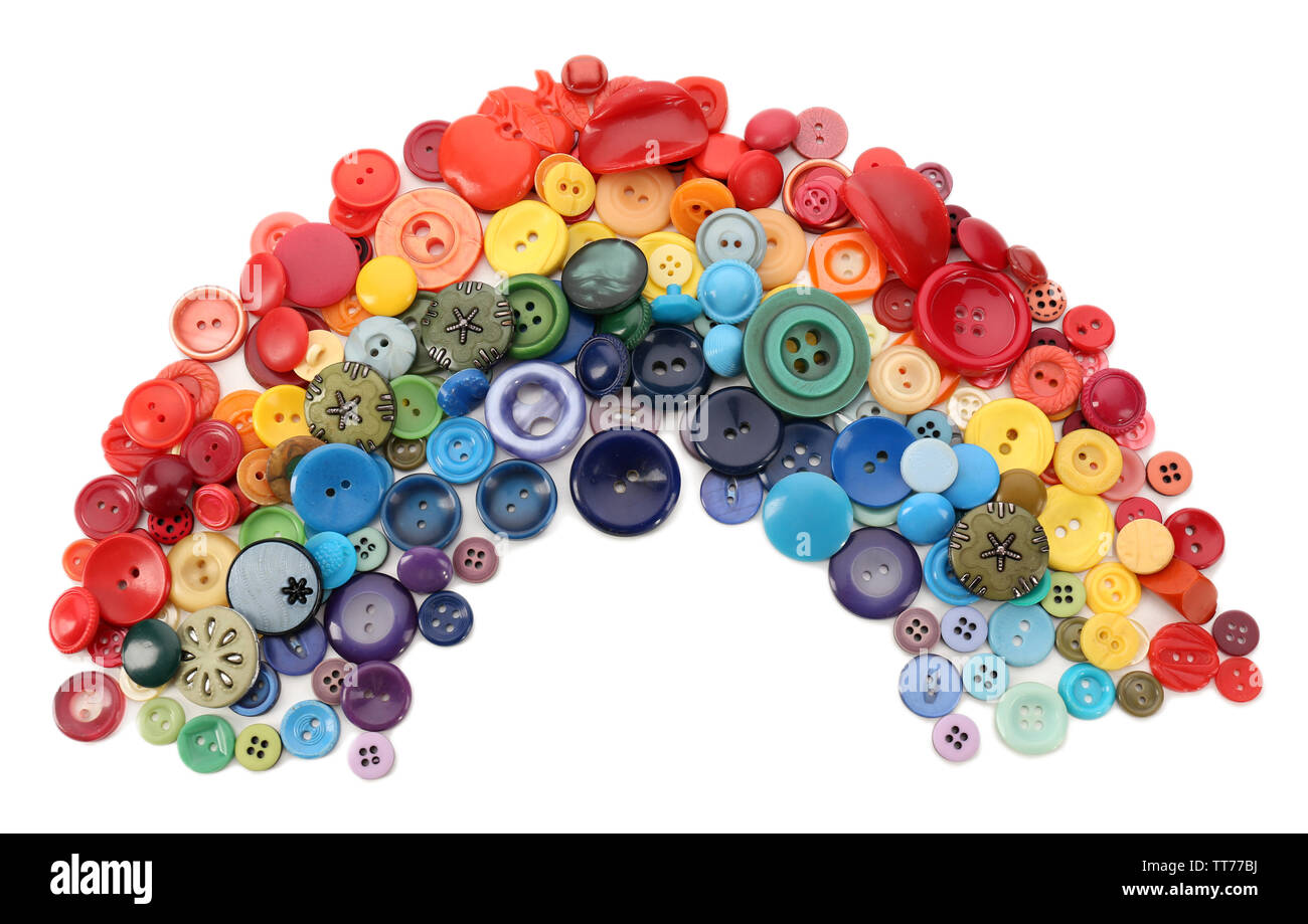 Rainbow of sewing buttons isolated on white Stock Photo Alamy