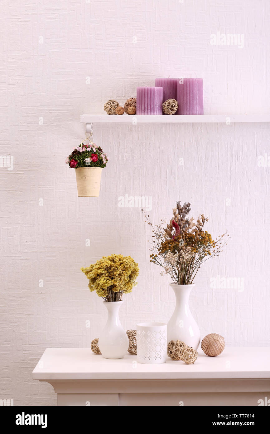 Still life of dried flowers on white wall background Stock Photo - Alamy