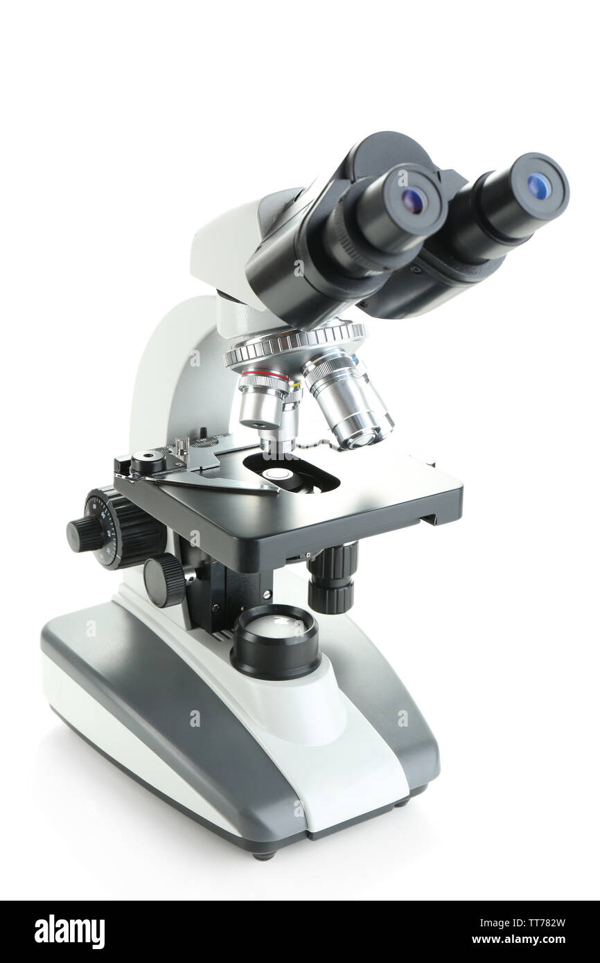 Microscope isolated on white Stock Photo - Alamy