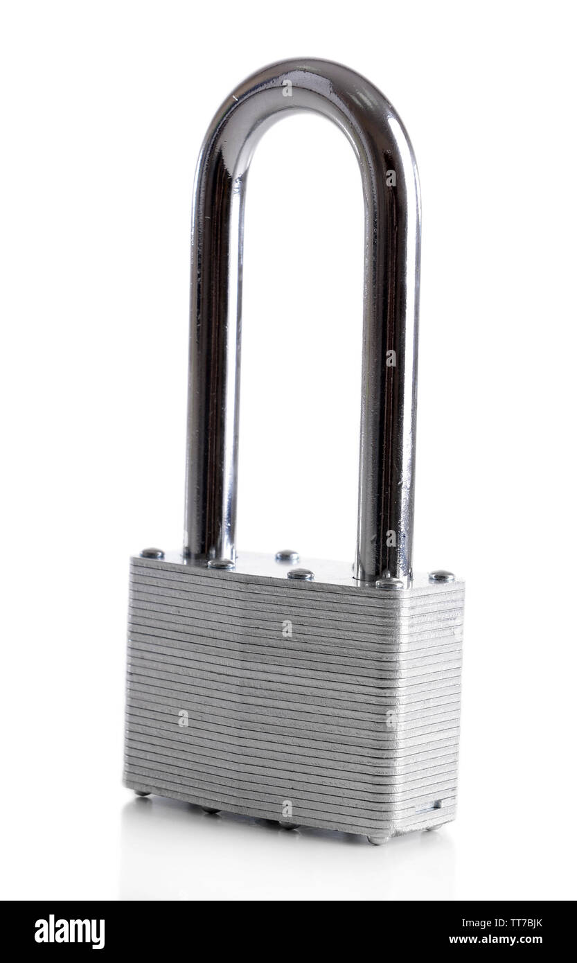 Padlock with keys isolated on white Stock Photo