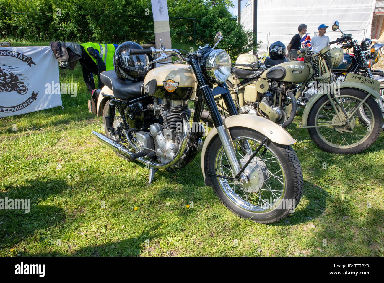 old motorcycles on display, Lappeenranta Finland Stock Photo