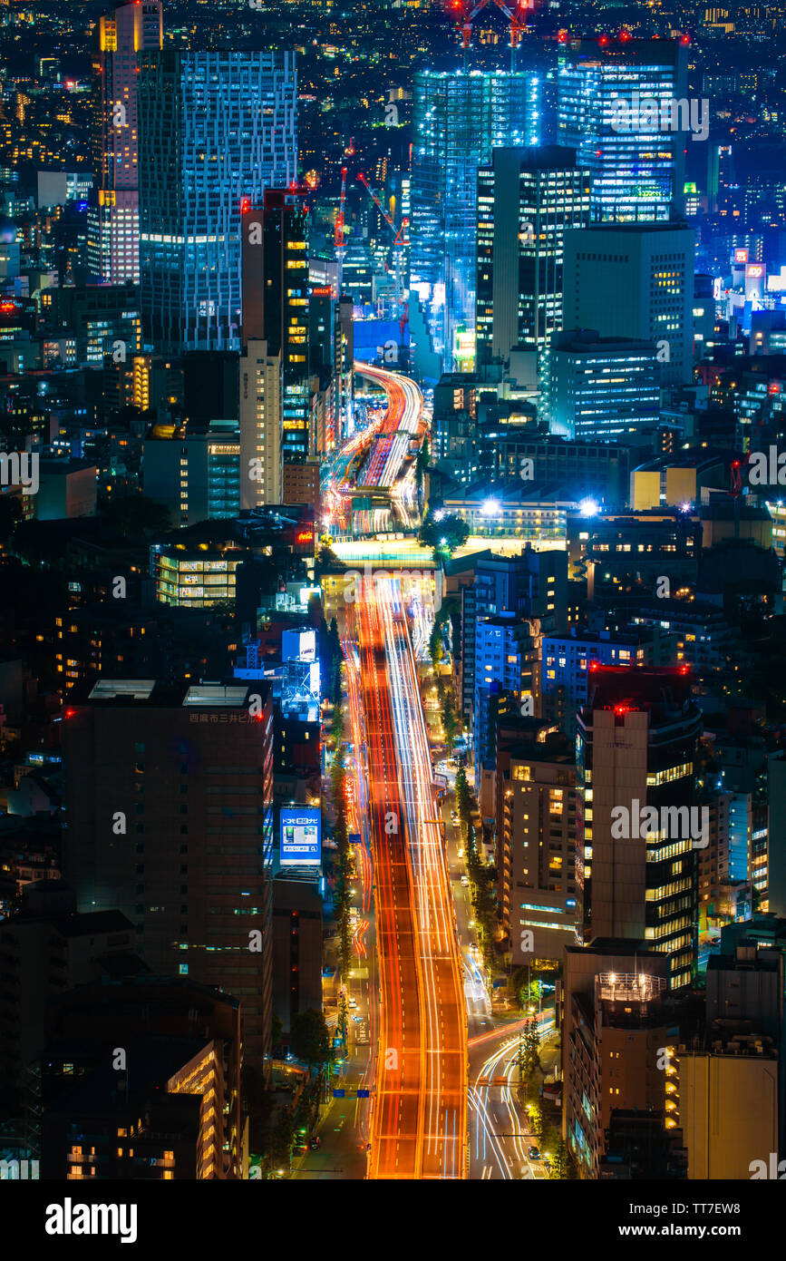 Aerial view of road in Tokyo city, cityscape skyline. Stock Photo