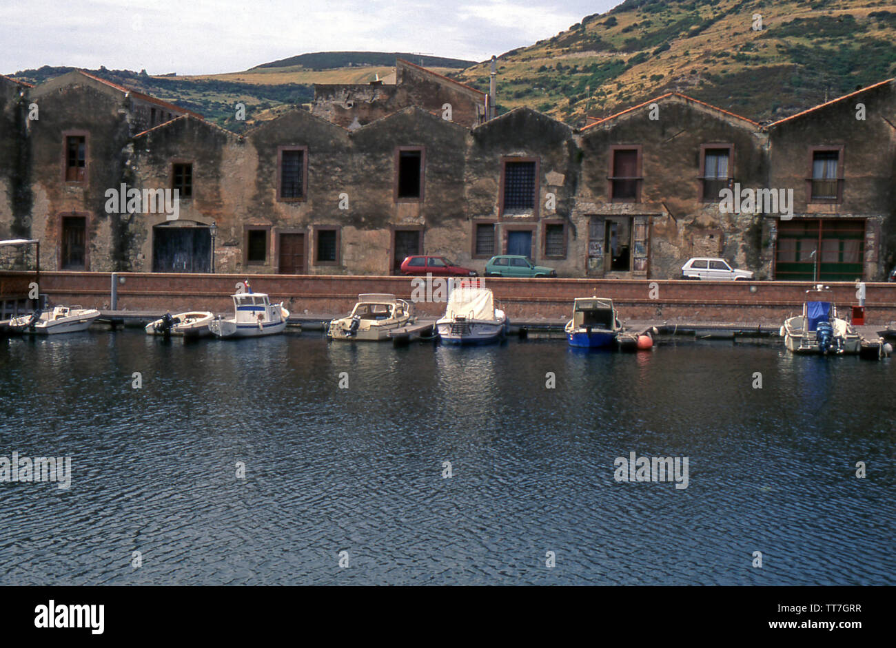 Bosa, Sardinia, Italy. The Temo river with old tannery (scanned from Fujichrome Velvia) Stock Photo