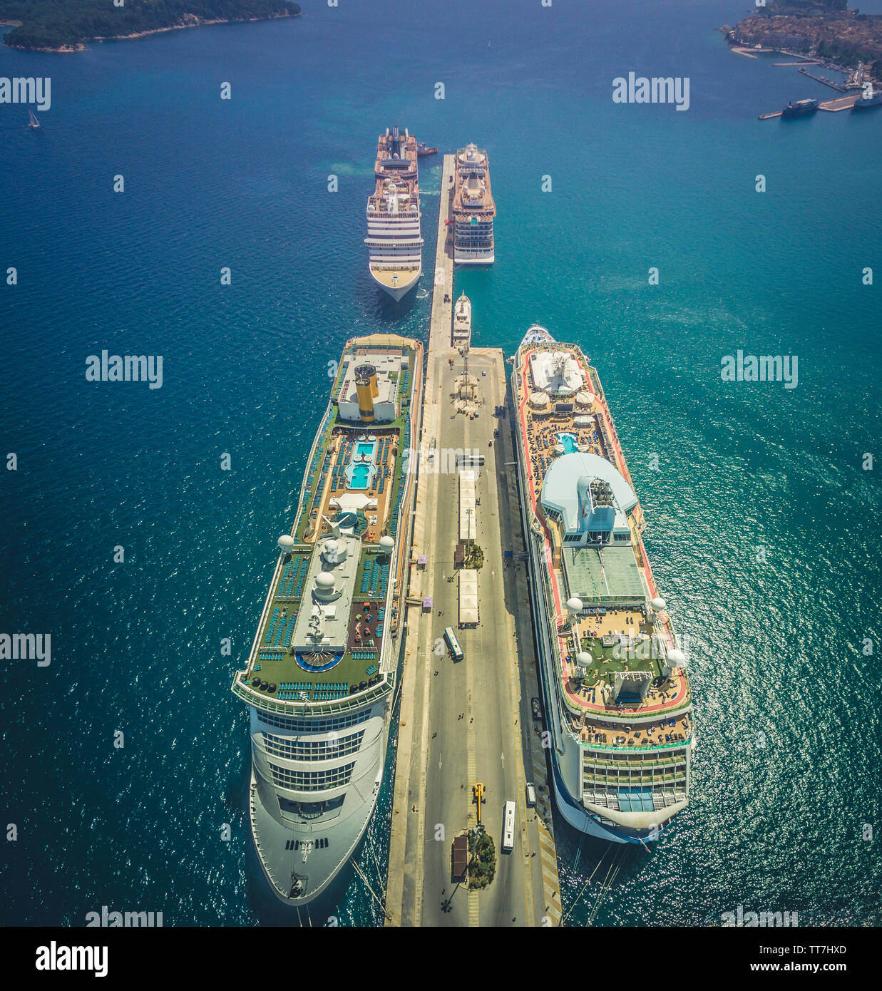 Cruise Ships Docked At The Port Of Corfu Greece Aerial View Stock Photo Alamy