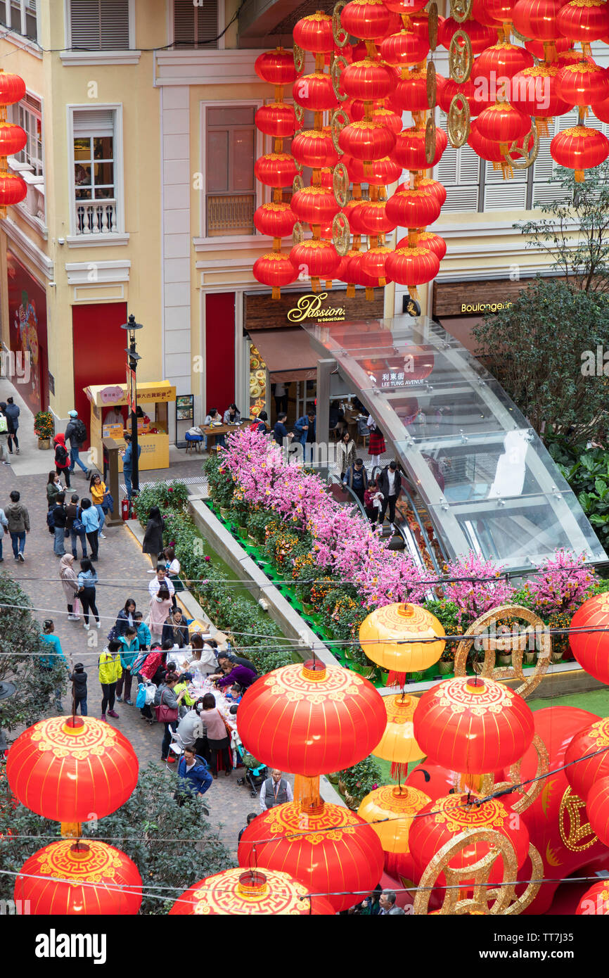 Chinese New Year decorations on Lee Tung Avenue, Wan Chai, Hong Kong Island, Hong Kong Stock