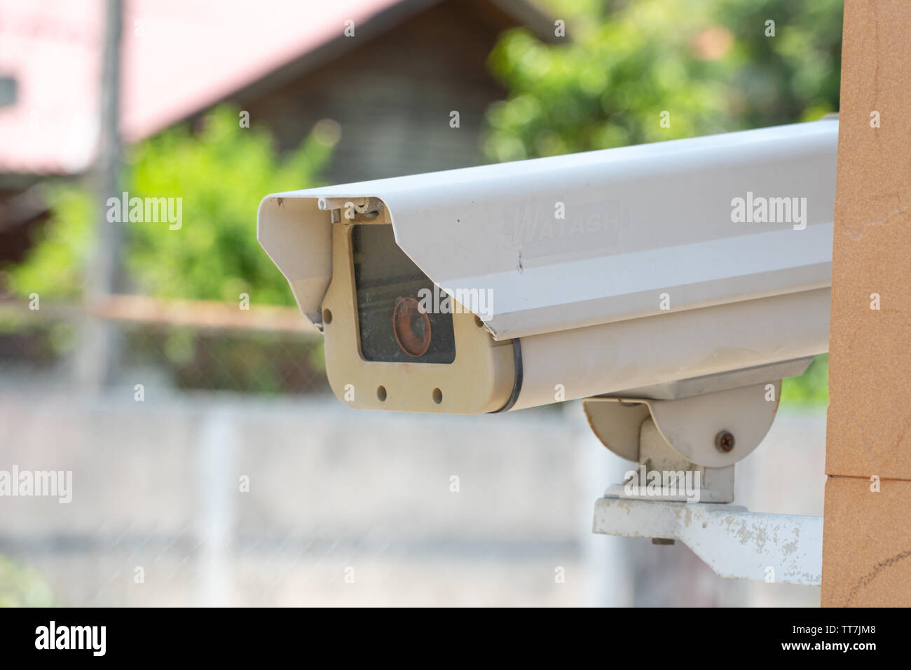home security cameras or home surveillance cameras on a wall, video protection safety system guard Stock Photo