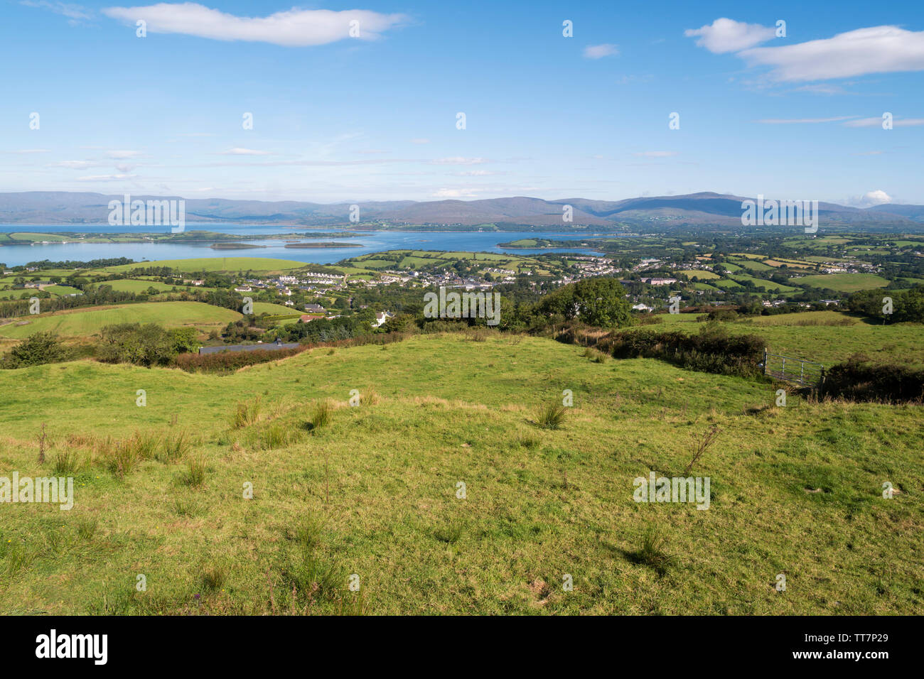 View  towards Bantry Bay and its island from the hills surrounding the town of Bantry,County Cork,Ireland. Stock Photo