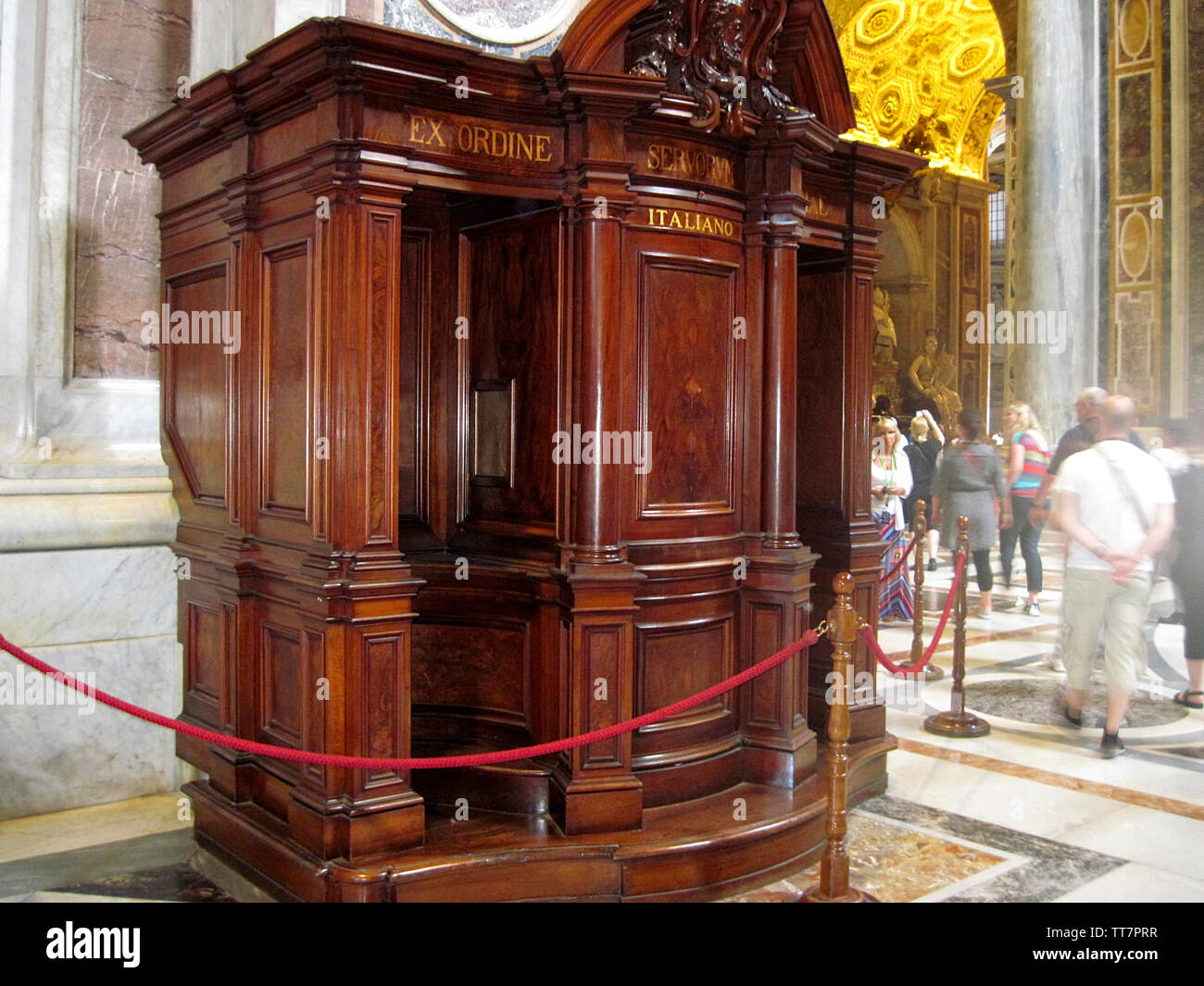 A CONFESSION BOOTH INSIDE SAINT PETER'S BASILICA, ROME, ITALY. Stock Photo