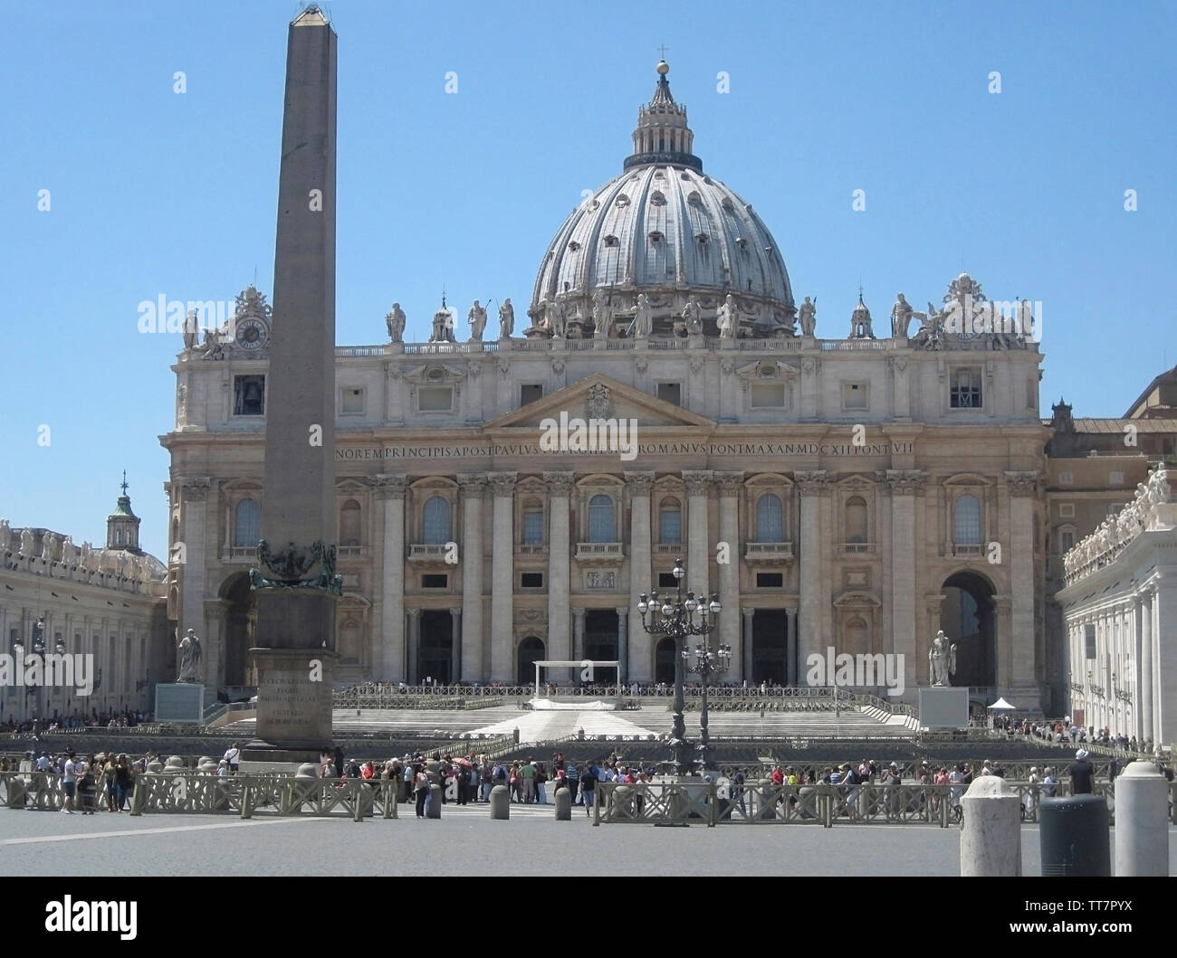EXTERIOR OF SAINT PETER'S BASILICA WITH PILLARS, ROME, ITALY Stock