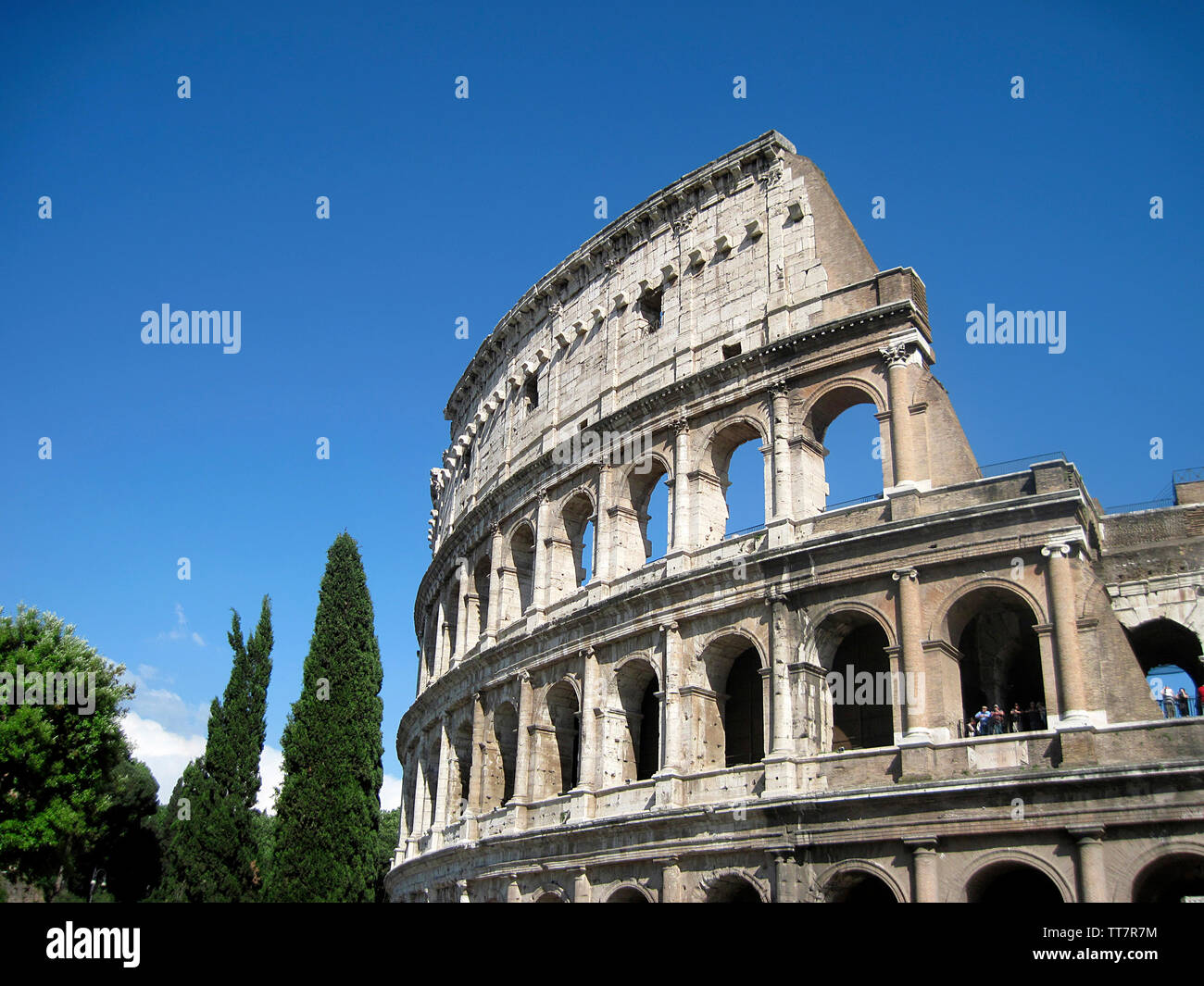 A VIEW OF THE EXTERIOR OF THE COLLOSEUM , ROME, ITALY. Stock Photo