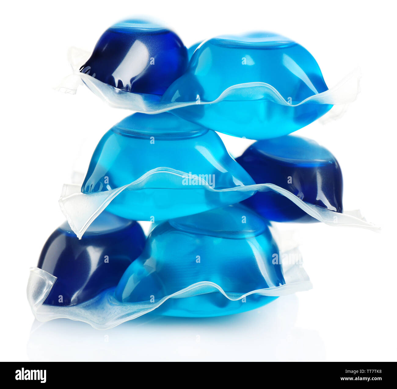 Gel capsules with laundry detergent isolated on white Stock Photo Alamy