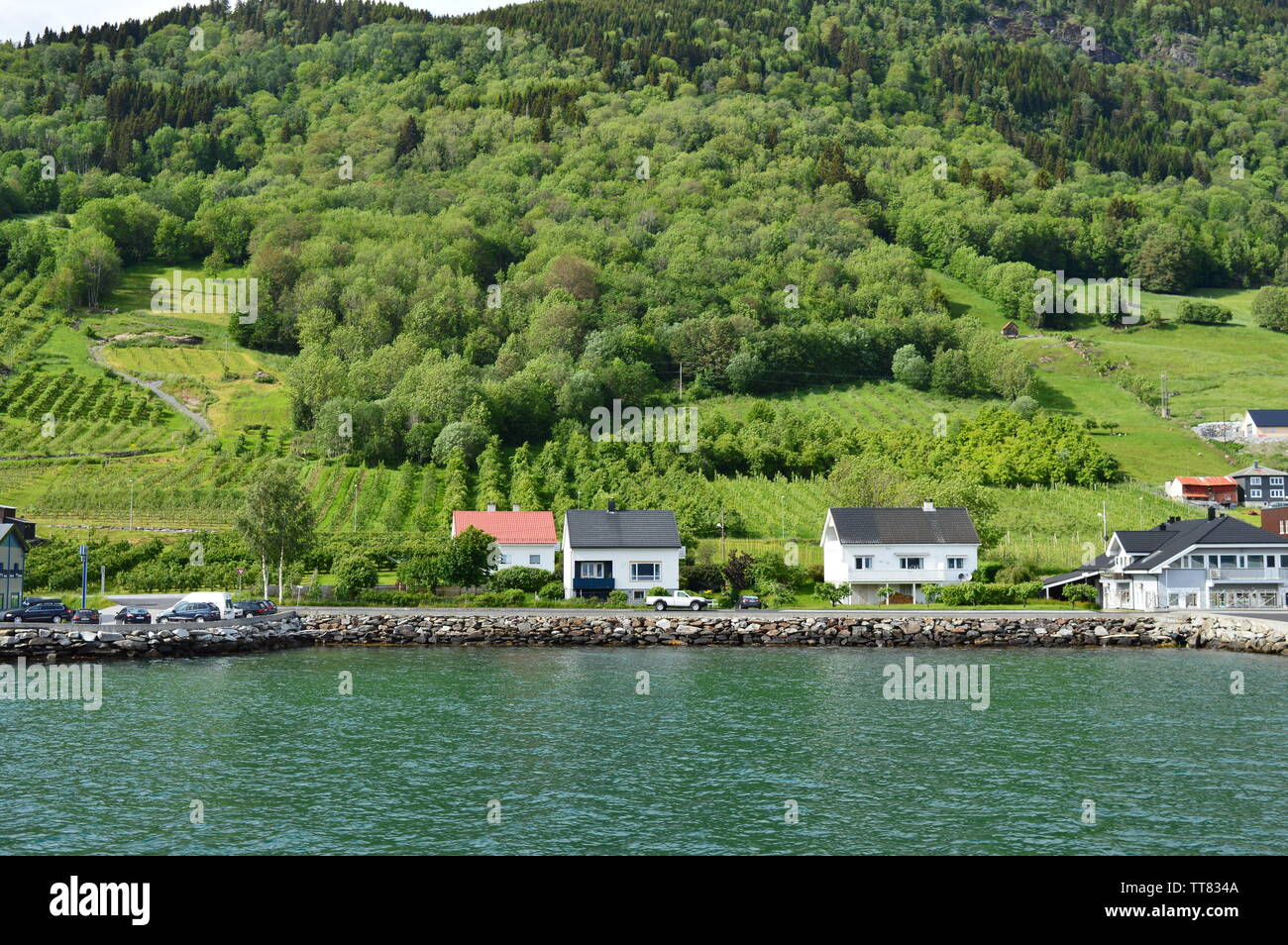 A Small Hamlet by a Norwegian Fiord Stock Photo