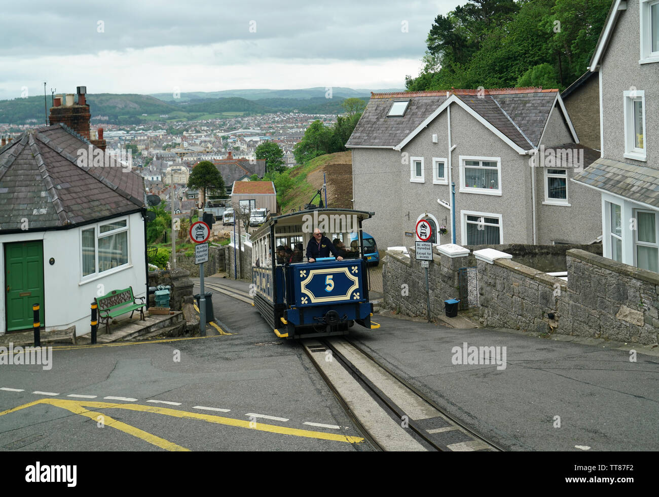 Great Orme Tramway Car No.5 Ascending Old Road -2 Stock Photo