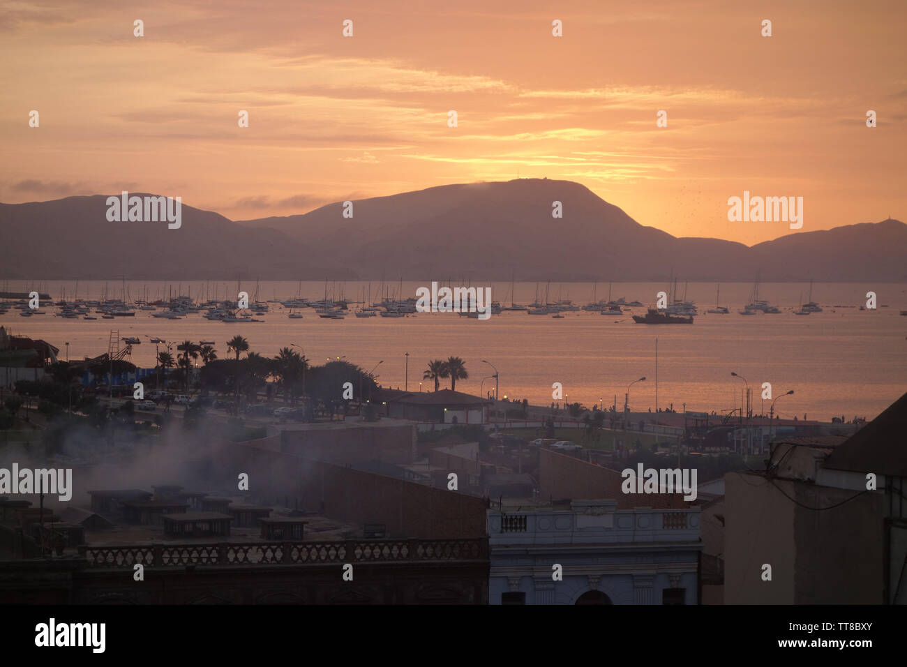 Sunset over the port of Callao. Lima, Peru Stock Photo