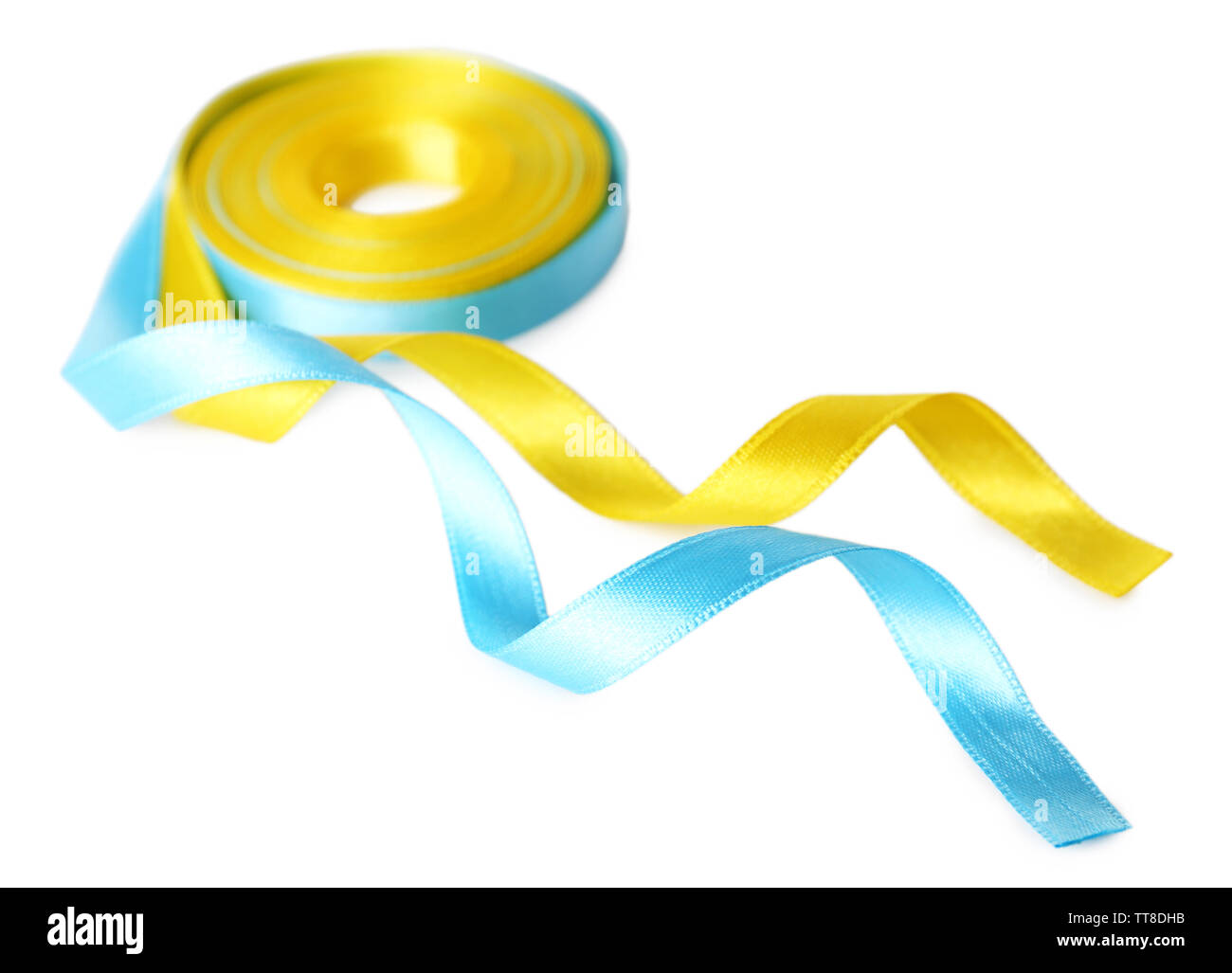 Colorful blue and yellow ribbons isolated on white Stock Photo Alamy