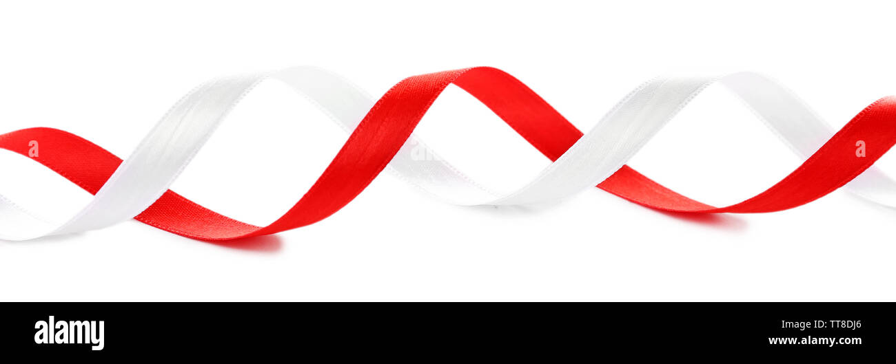 Colorful red and white ribbons isolated on white Stock Photo - Alamy