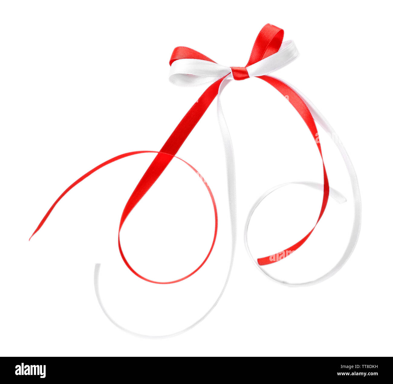 Colorful red and white ribbons with bow isolated on white Stock Photo ...