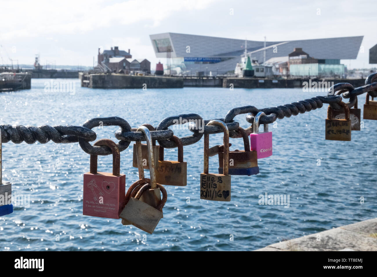 Love Padlocks,on,waterfront,River Mersey,Liverpool,Merseyside,north,northern,city,England