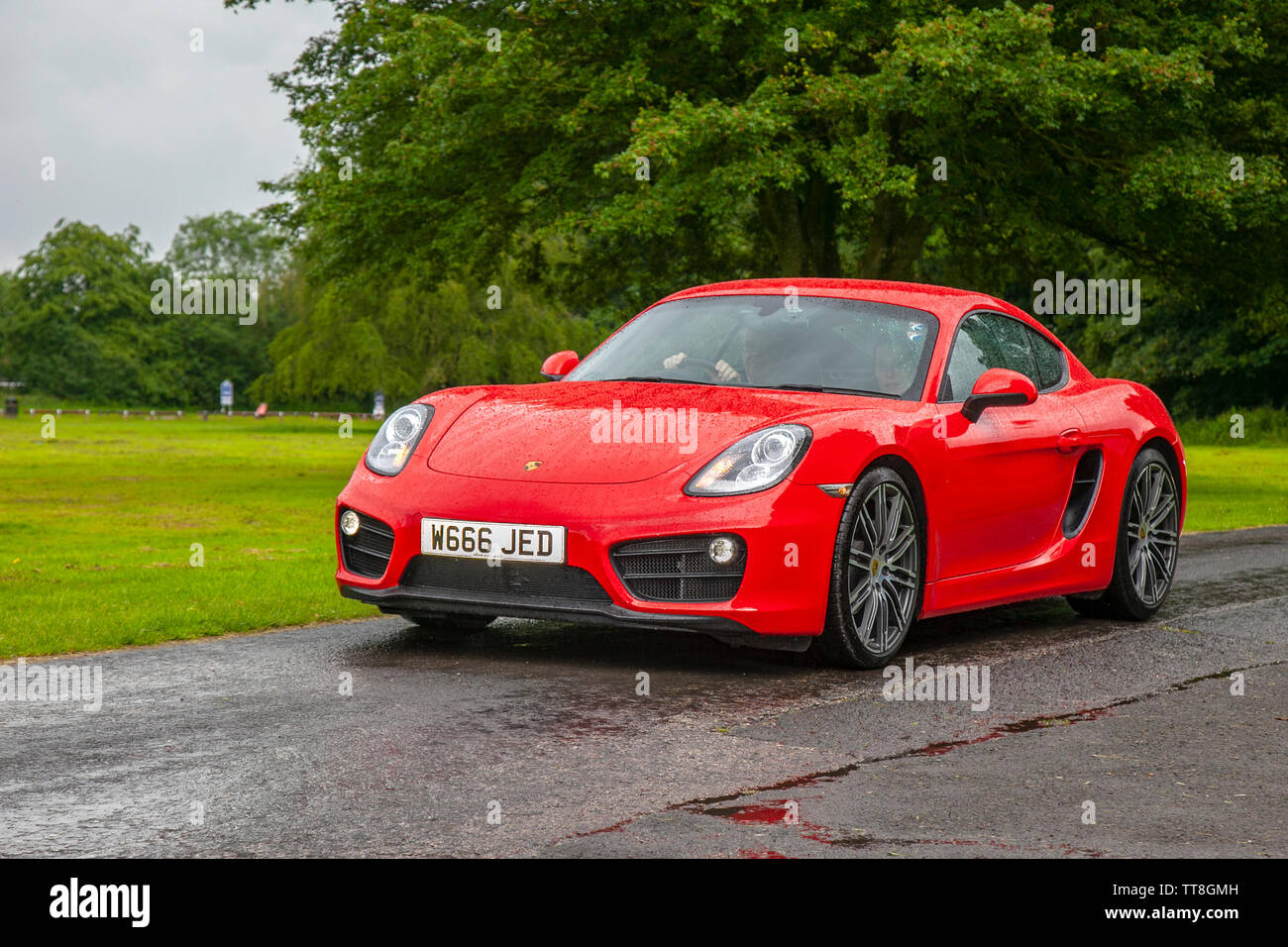 2015 red Porsche Cayman S-A 2706cc petrol coupe, sportscars, roadster, cabriolet; Sportscars, supercars, future modern classics at Leyland Summer festival. UK Stock Photo