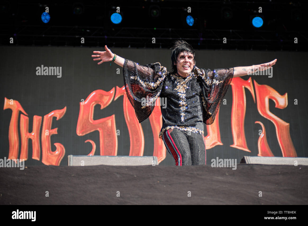 Luke Spiller, singer of the English band The Struts, performing live on stage at the Firenze Rocks festival 2019 in Florence, Italy, opening for Eddie Stock Photo