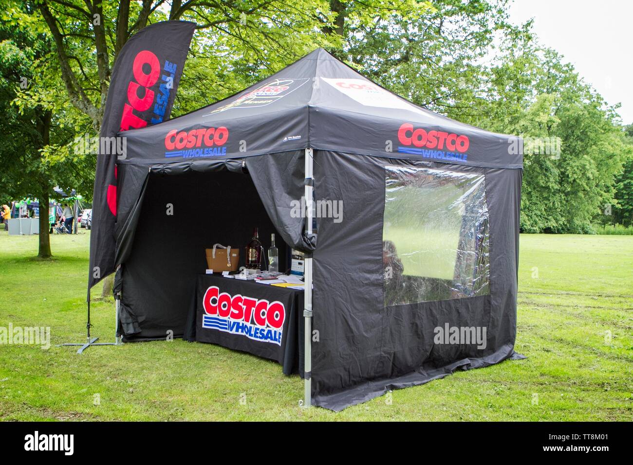 A Costco wholesale promotional stand at the Leyland Park Festival in Leyland, Lancashire, UK Stock Photo