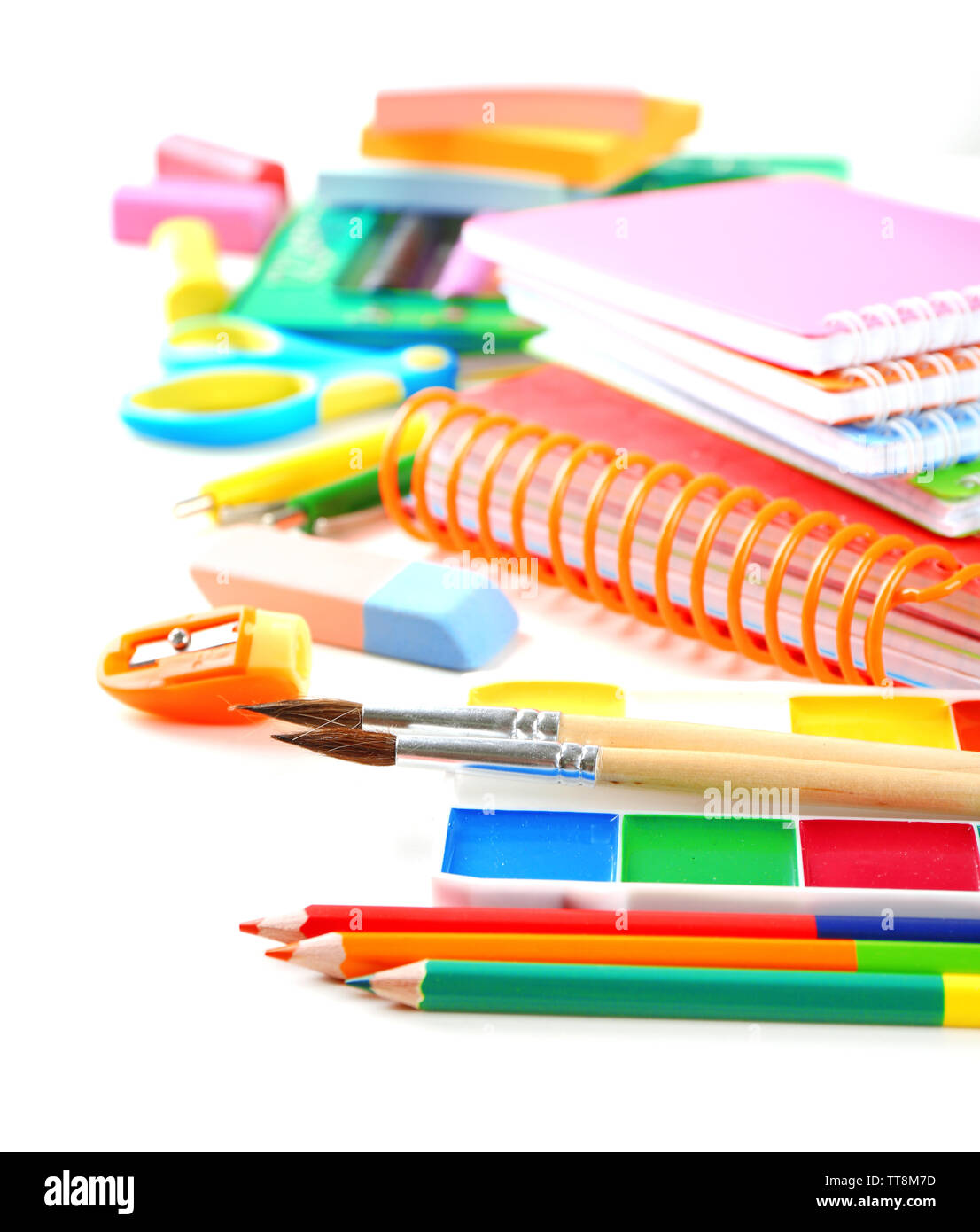 Bright school stationery, isolated on white Stock Photo - Alamy