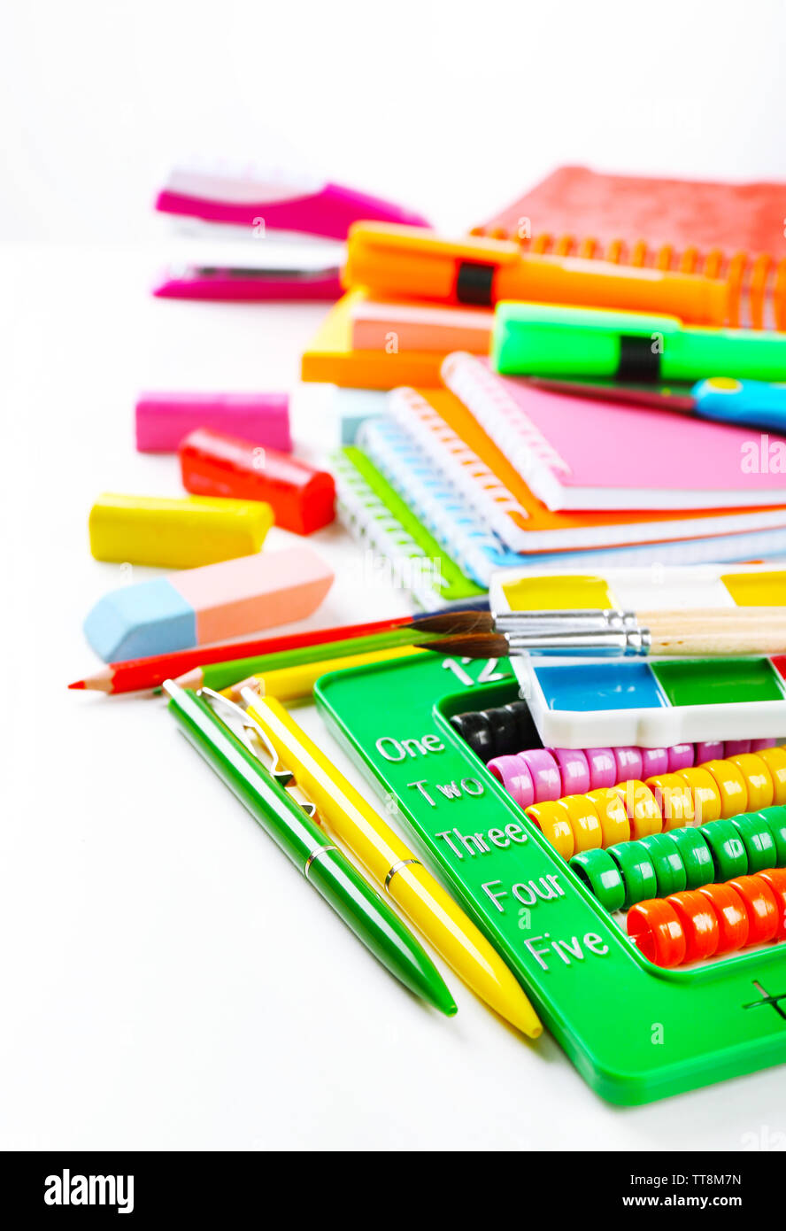 Bright school stationery, isolated on white Stock Photo - Alamy
