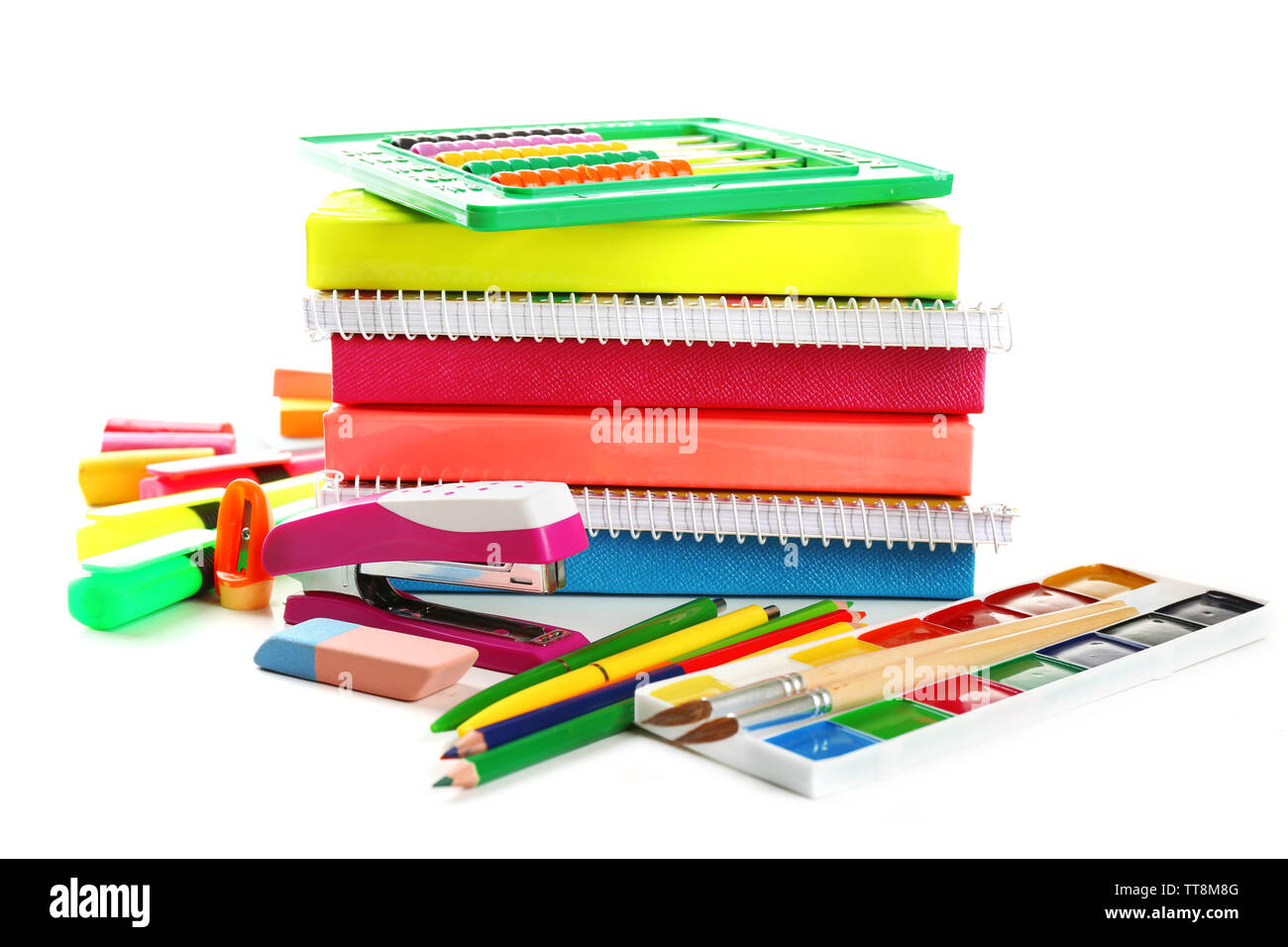 Bright school stationery, isolated on white Stock Photo - Alamy