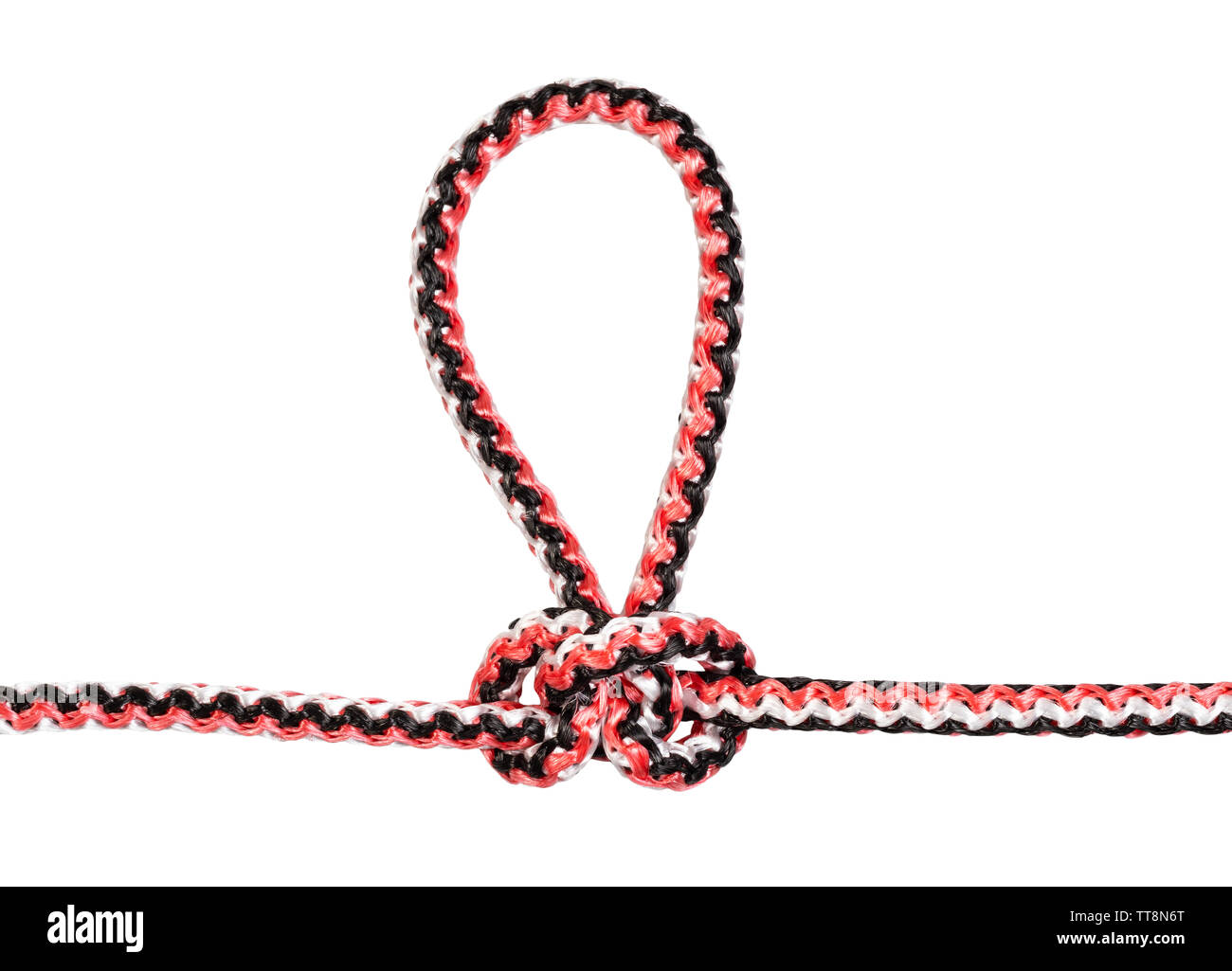 another side of alpine butterfly knot (harness loop) tied on synthetic ...
