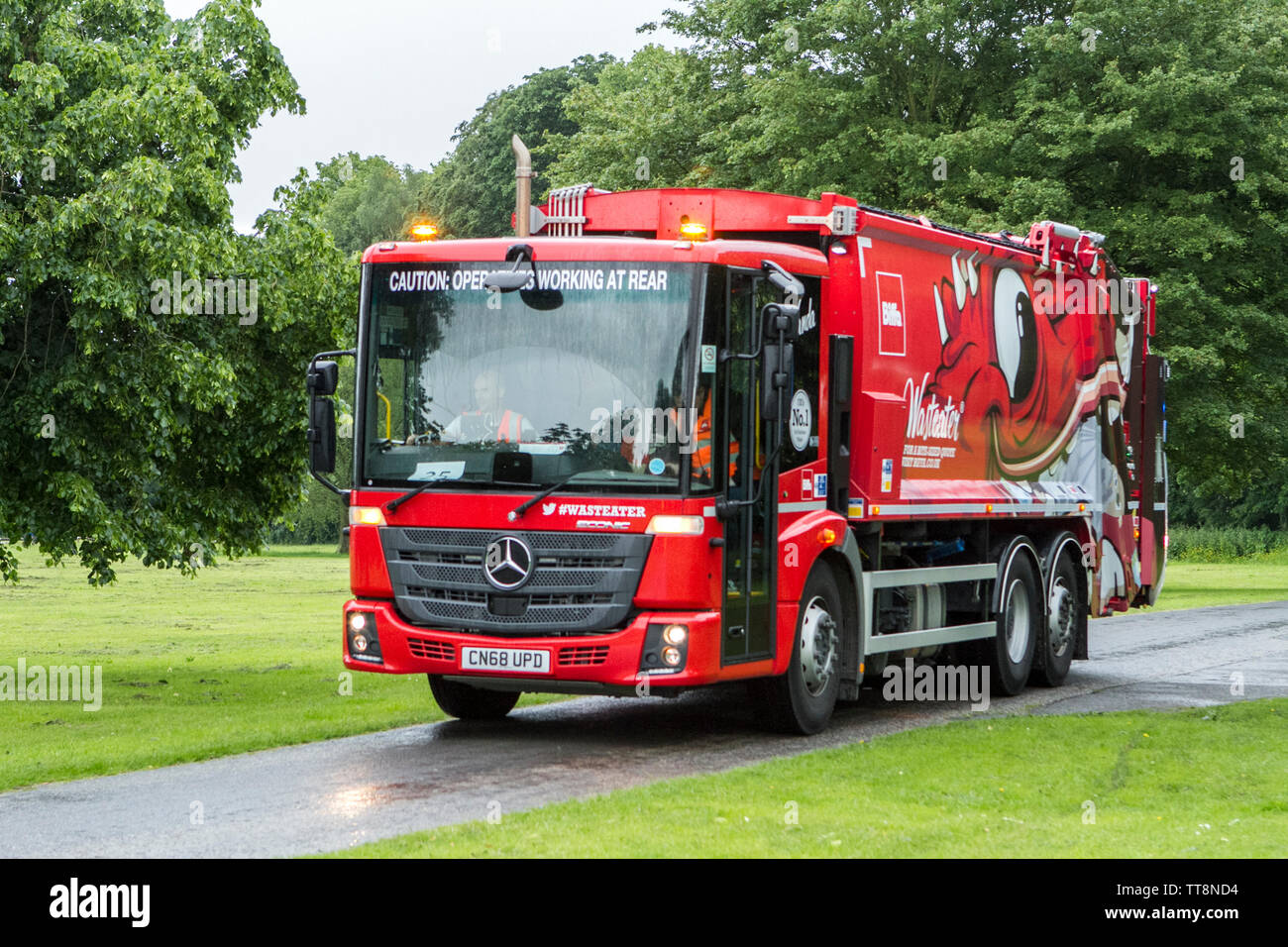 Mercedes Biffa waste eater garbage rubbish removal truck Stock Photo