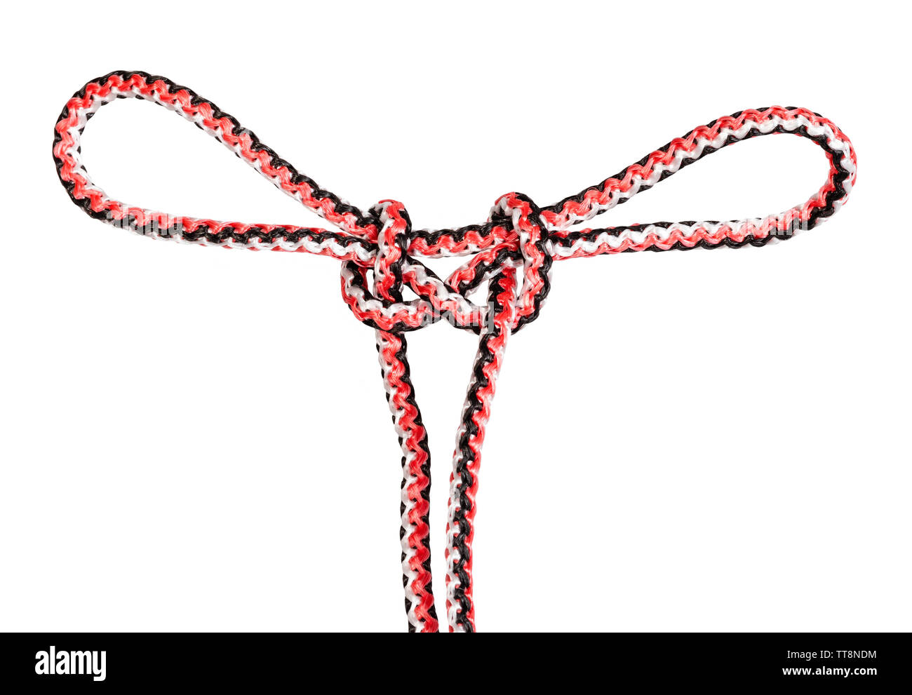 sheepshank knot tied on synthetic rope cut out on white background ...