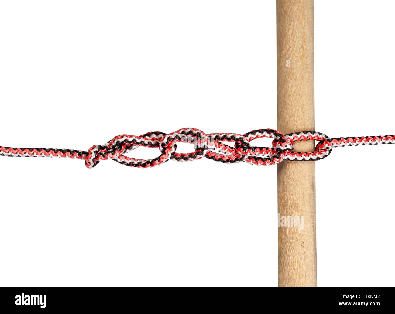 another side of chain knot tied on synthetic rope cut out on