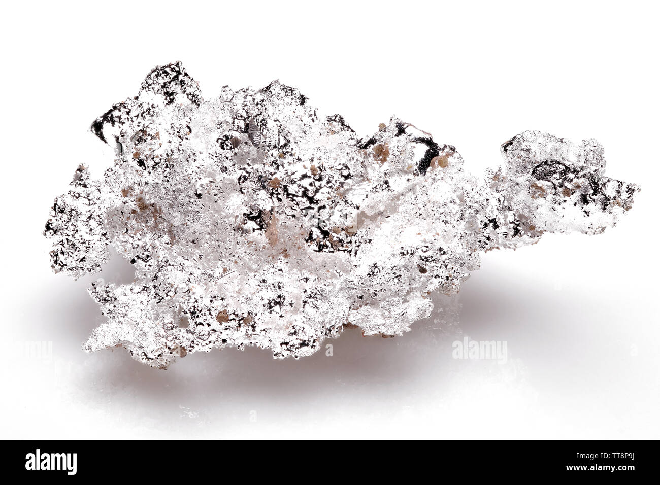crystalline silver nugget from Reno, Nevada isolated on white background Stock Photo