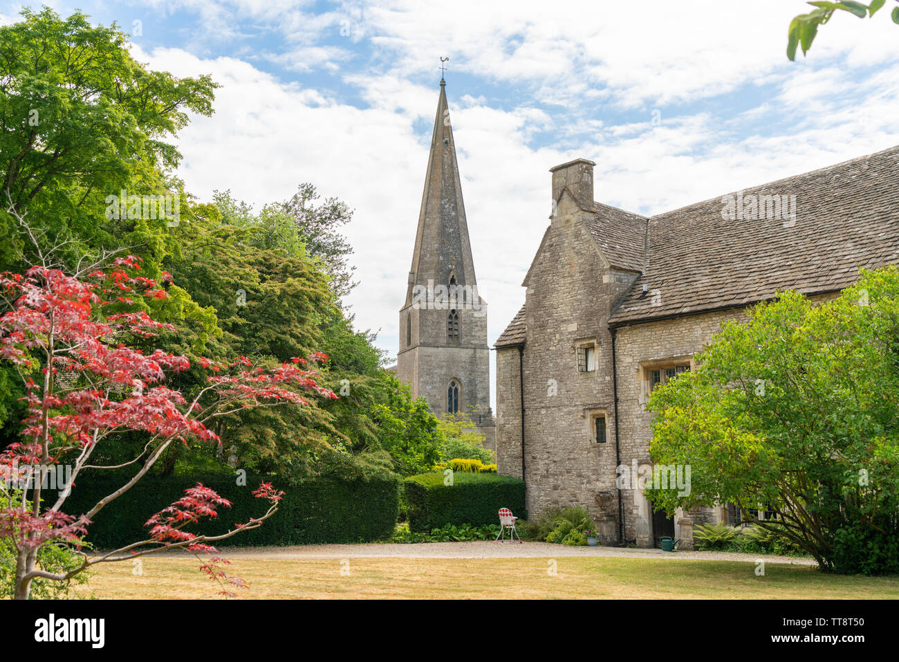 The parish church of All Saints in Bisley, a picturesque Cotswold village in Gloucestershire, United Kingdom Stock Photo