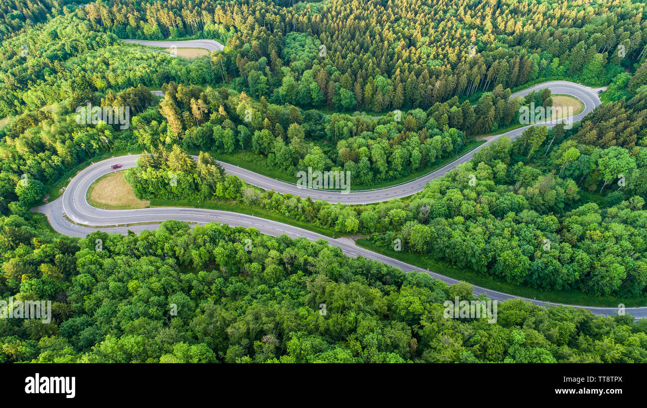 High Angle View Of Mountain Pass Road Amidst Trees Stock Photo