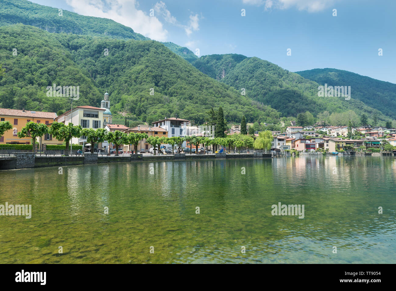 Lake Lugano And The Town Of Riva San Vitale Switzerland In Summer Stock Photo Alamy