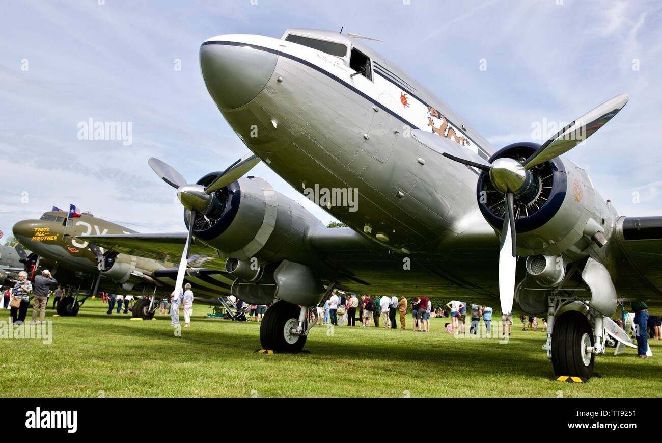 Douglas C-53 Skytrooper “The Spirit of Benovia” at Shuttleworth Air Festival to commemorate the 75th anniversary of D-Day Stock Photo