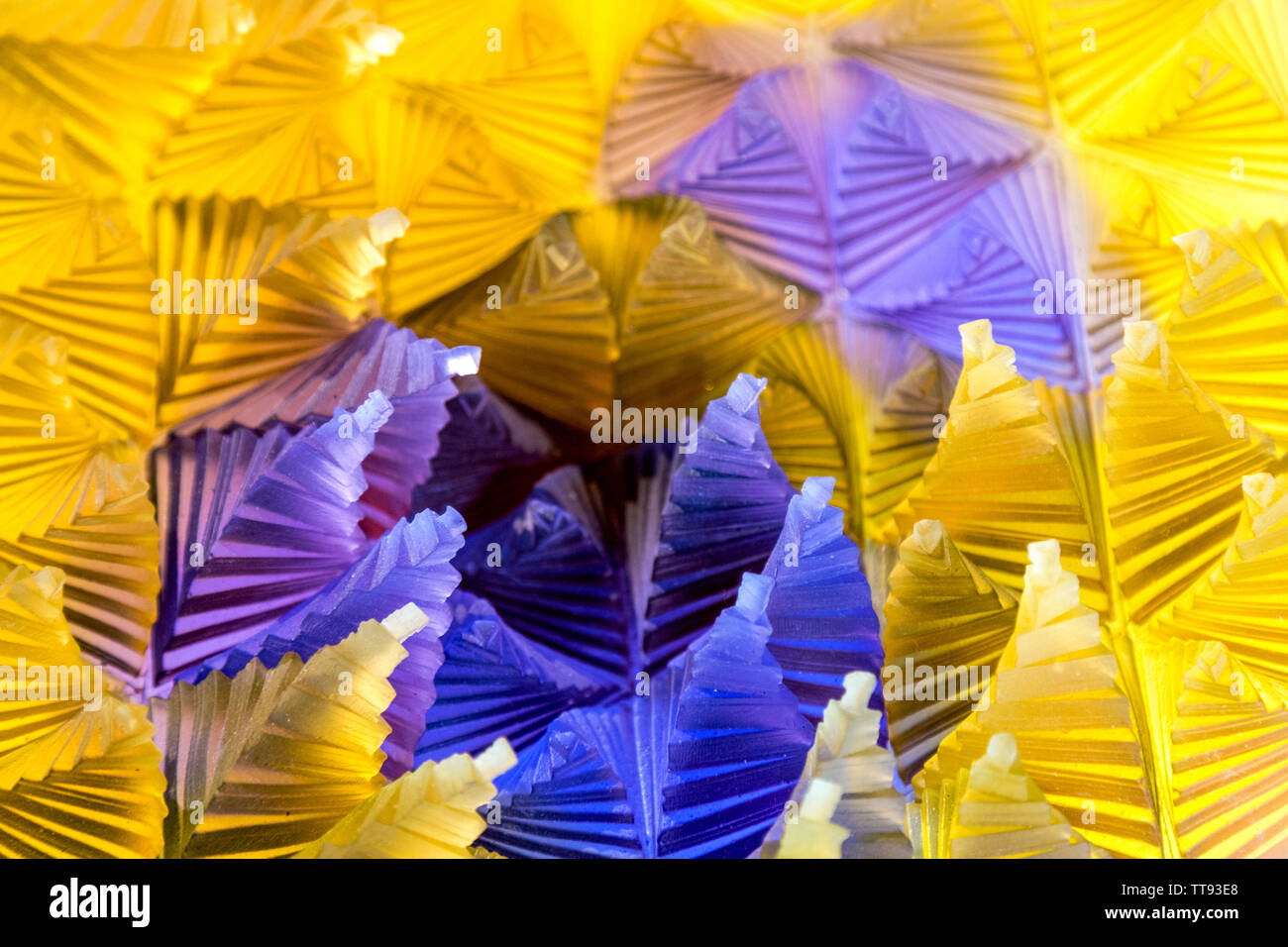 Close-up of geometric glass sculpture 'Colony' by Georgia Redpath, 'Inspired' 2019 exhibition at London Glassblowing, Bermondsey Street, London, UK Stock Photo