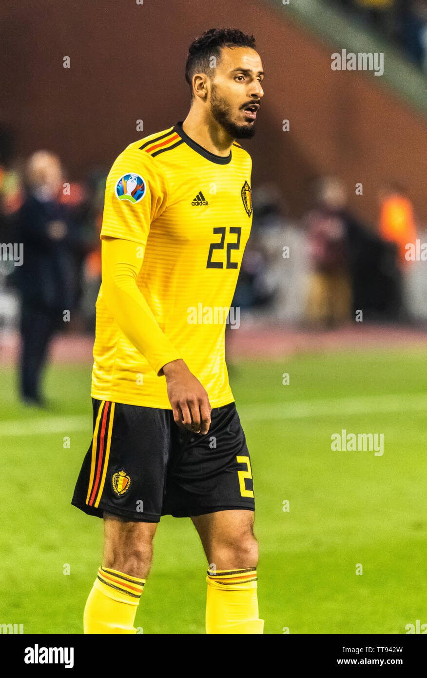 Brussels, Belgium - March 21, 2019. Belgium national team winger Nacer Chadli during UEFA Euro 2020 qualification match Belgium vs Russia in Brussels. Stock Photo