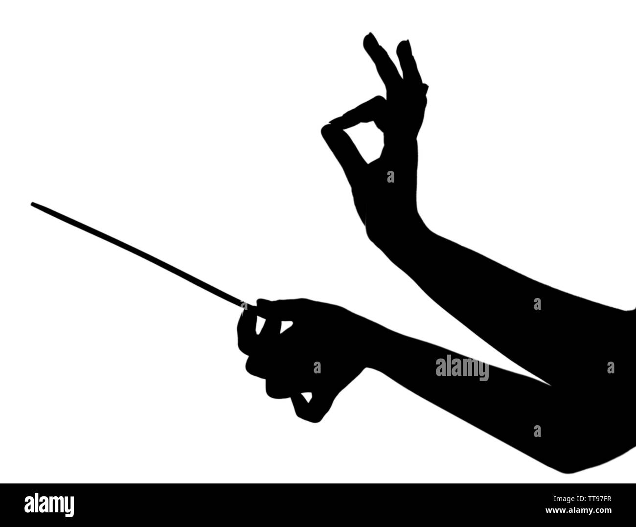 Music conductor hands with stick isolated on white Stock Photo Alamy