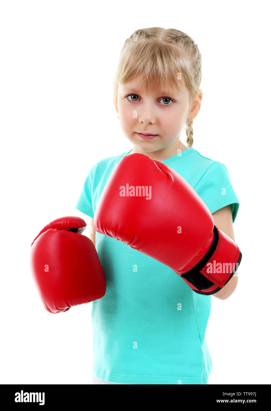 Little girl with boxing gloves isolated on white Stock Photo Alamy