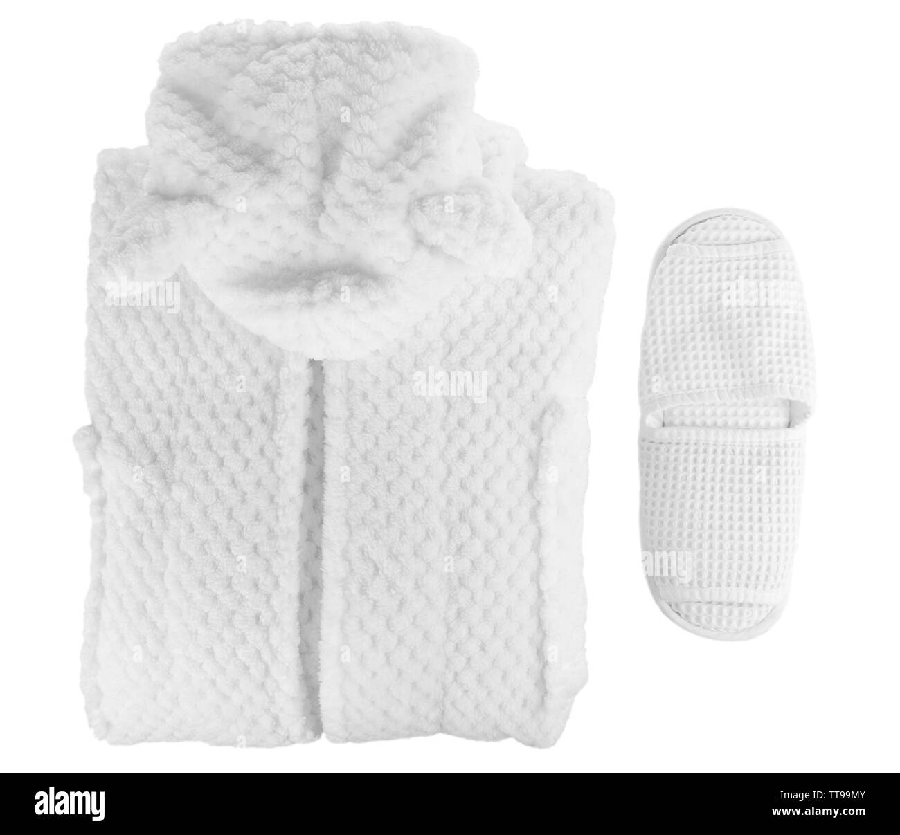 Bathrobe and slippers isolated on white Stock Photo Alamy