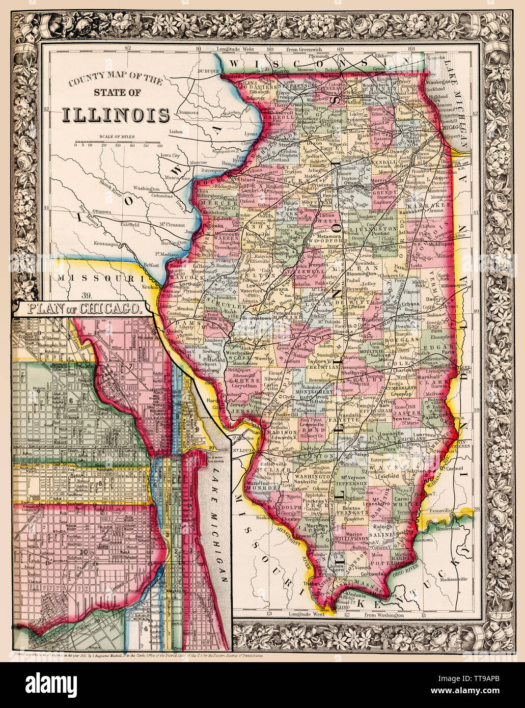 County map of the State of Illinois showing counties, First published