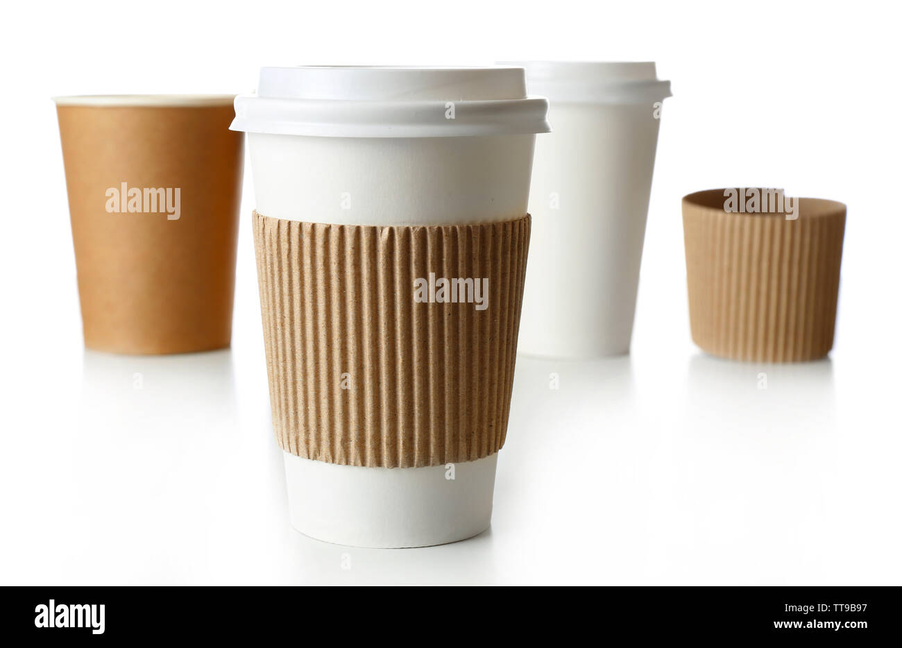 Paper cups isolated on white Stock Photo - Alamy